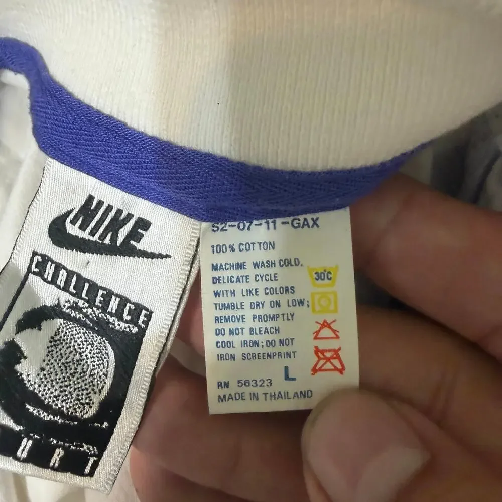 Vintage 90s Archive Nike Challenge Court Agassi Tennis Polo Large Blue Abstract